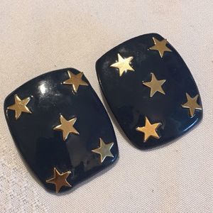 Vintage Navy Blue Earrings With Gold Stars